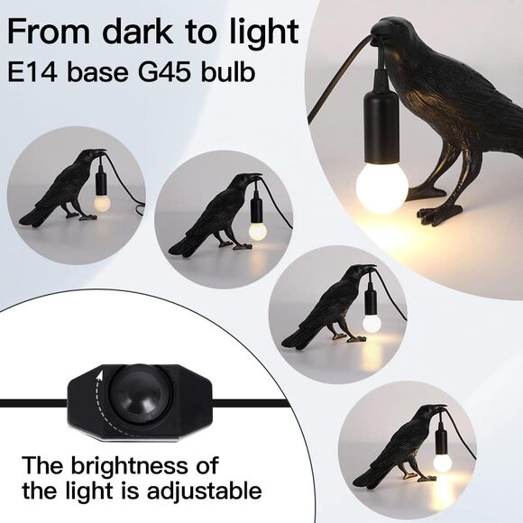 Crow Lamp Raven Light Gothic Bird Table Lamp Adjustable Brightness Bulb Included - Picture 3 of 9